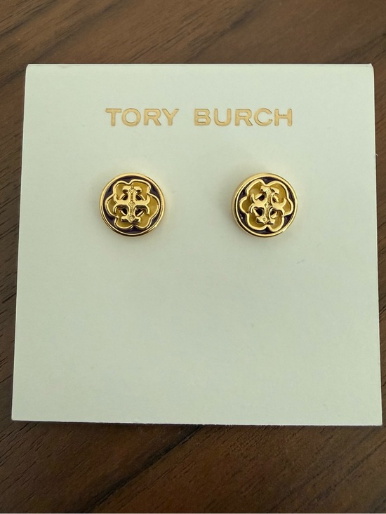 Tory Burch Jewelry - Tory Burch Gold and Black Logo Stud Earrings